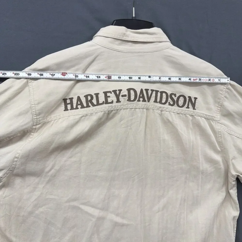 Harley Davidson Long Sleeve Button Up XL Men’s Beige Shirt HD Embroidered